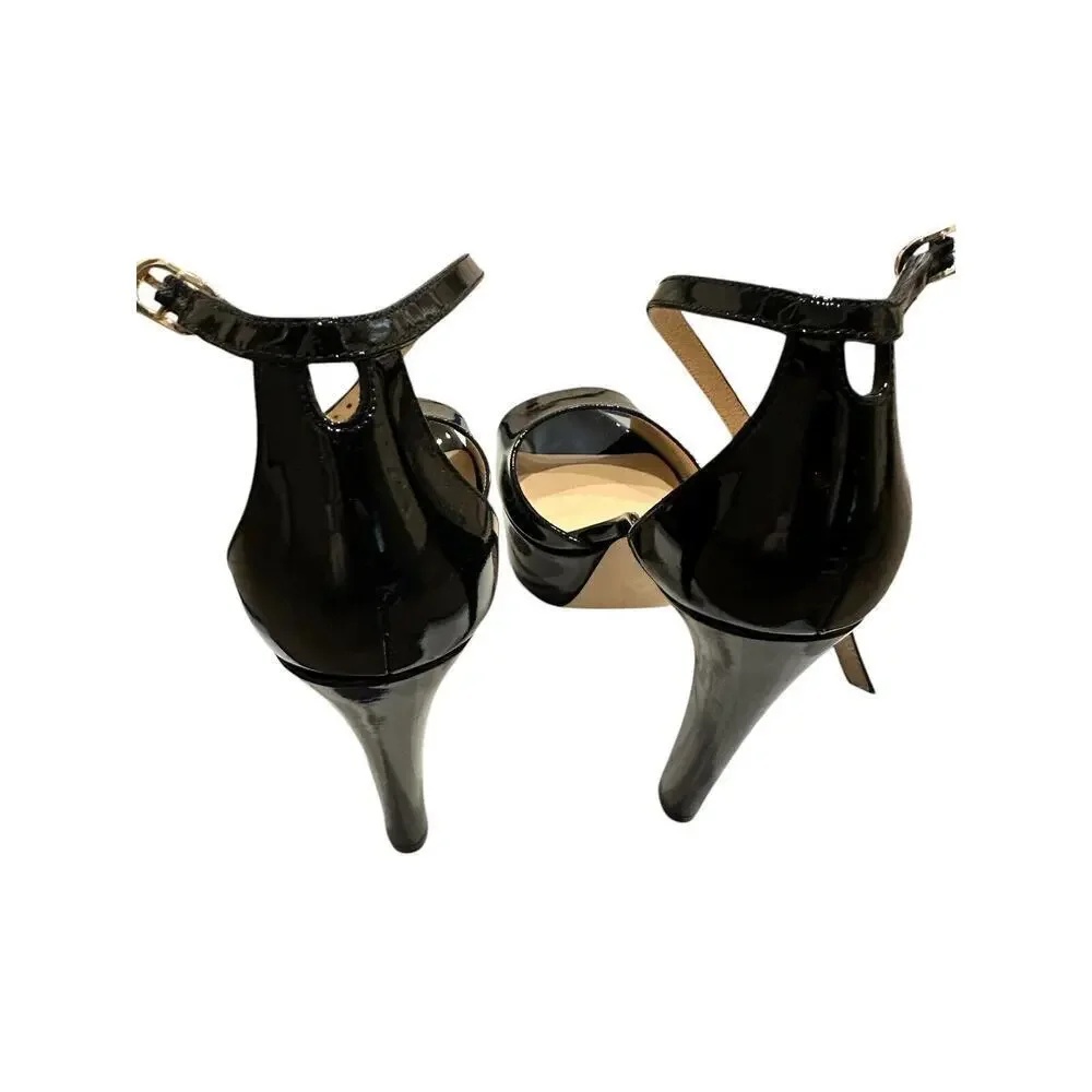 Stuart Weitzman DiscoPlatform Black Patent Leather Sandals Sz 9 $595 NEW